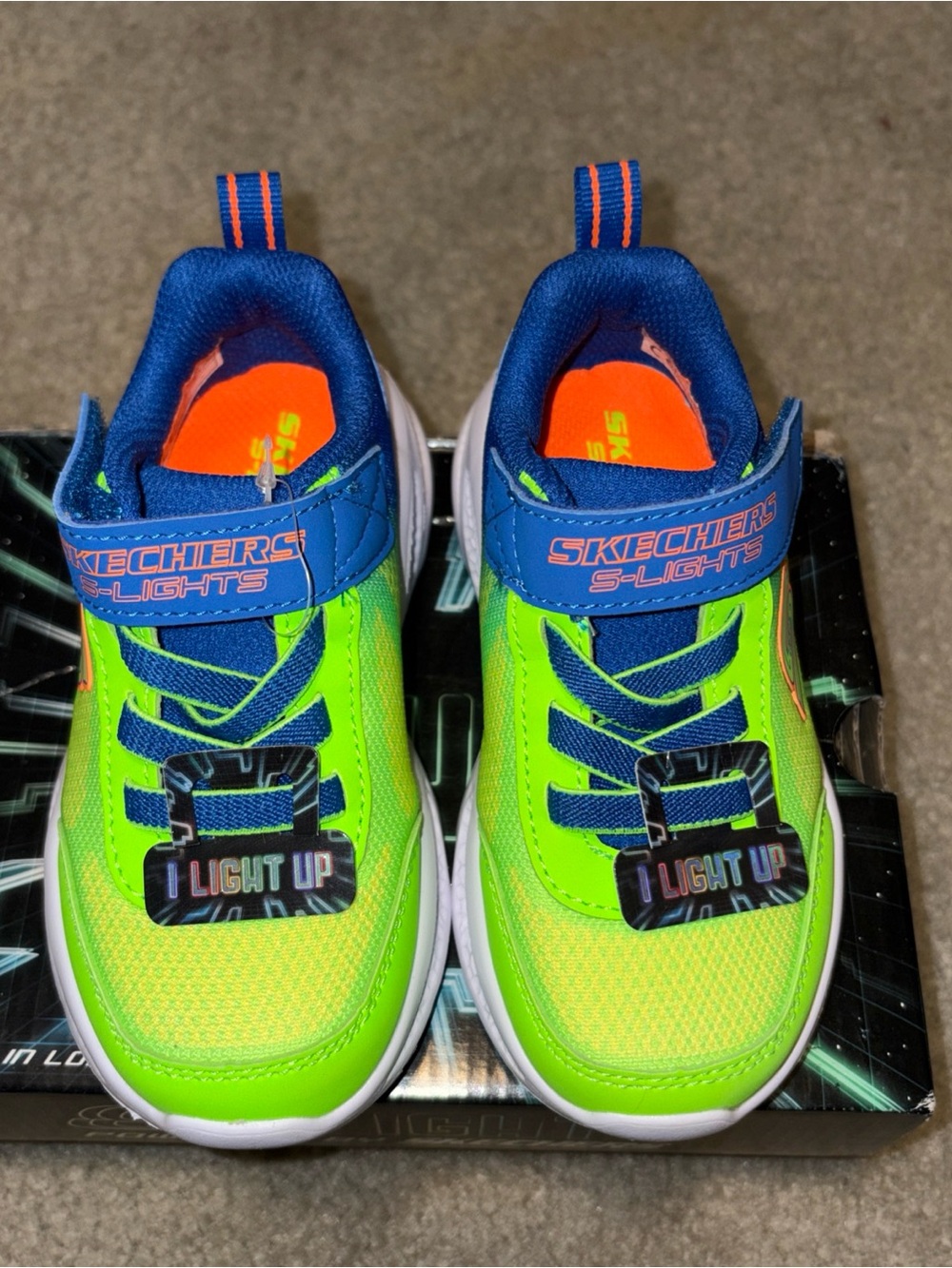 Skechers S-Lights Meteor-Lights Krendox Toddler Shoes Sz 9 Blue Lime Sneakers
